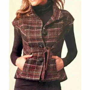 CAbi Cabi Cinch it up vest‎ plaid wool blend lIned vest. Size Medium.